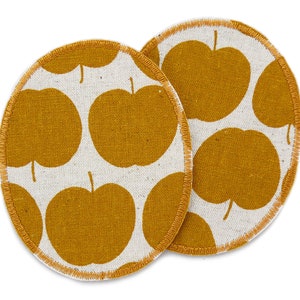 2 patches apple yellow iron-on patches, 8 x 10 cm, retro knee patches with golden yellow apples, trouser patches for children