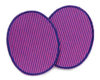 2 iron-on knee patches set, robust jeans patches pink blue, stripes iron-on patches, trouser patches, 2 sizes