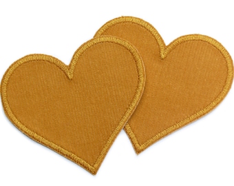 2 heart corduroy patches, 8 cm, heart patches mustard yellow, corduroy patch to iron