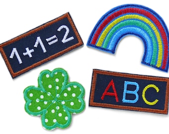 Strijkpatches voor de start van het schooljaar, set van 4 strijkpatches voor schoolinschrijving, patches voor schoolkinderen en kinderen die voor het eerst naar school gaan, cadeau voor schoolcone