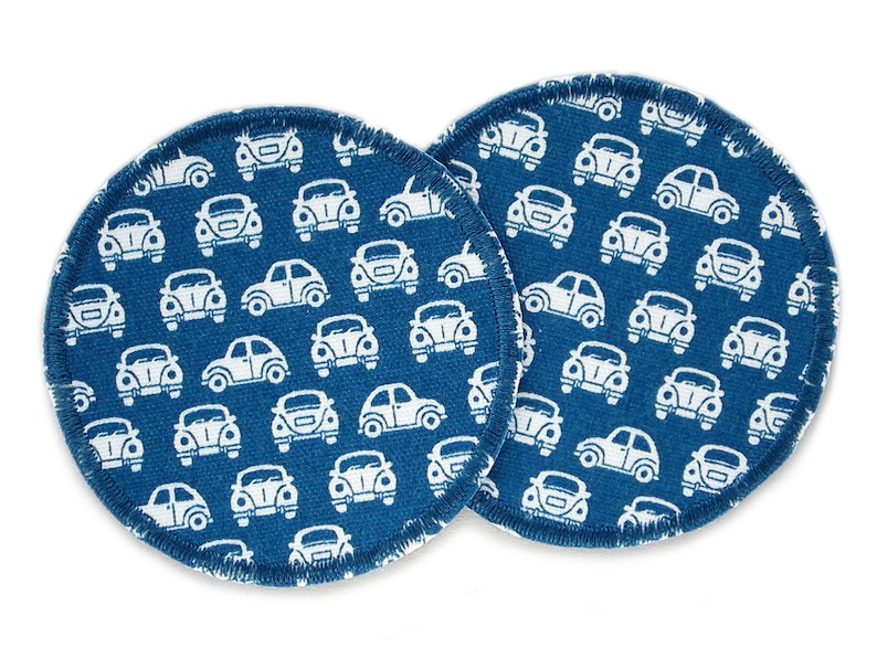 Car patch for ironing set of 2, 7 cm, trouser patch vintage blue, ironing patches retro for kids image 1