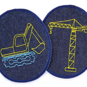 Flicken 2 Knieflicken Bagger Kran Baustelle, 8x10 cm, Jeansflicken Hosenflicken für Kinder