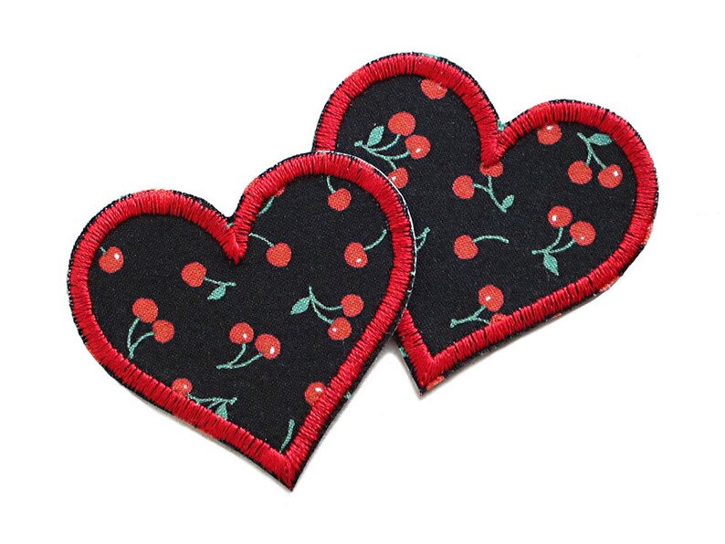 2 heart patches for ironing cherries, cherry patches, ironing pictures press image 1