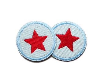 2 Mini Jeansflicken zum aufbügeln Stern rot gestickt, 4 cm, Flicken Accessoire für Kinder & Erwachsene
