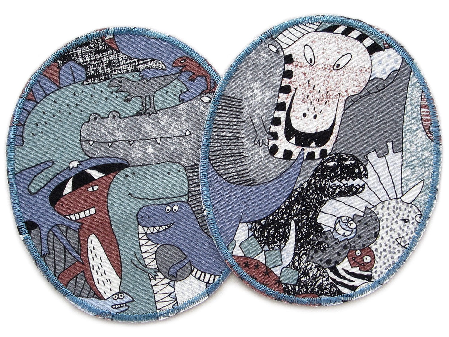 2 XL dinosaur patches – large iron-on patches for children’s trousers 10 x 12 cm – iron-on knee patches