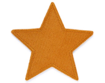 Star patches to iron on, cord patches star corduroy mustard ocher, 10 cm, trouser patches for children for corduroy trousers