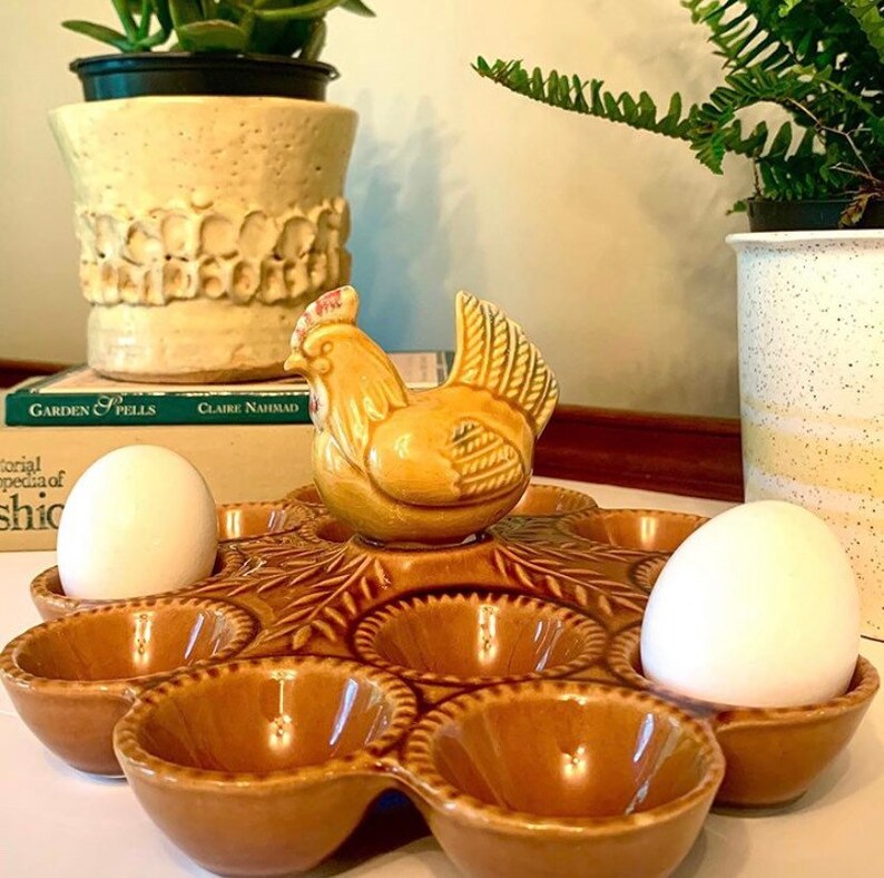 Mid Century California Pottery Chicken Deviled Egg Plate