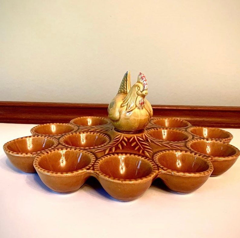 Mid Century California Pottery Chicken Deviled Egg Plate