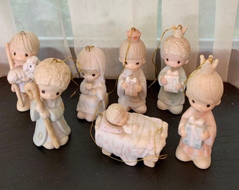 1980 Precious Moments Miniature Nativity Christmas Ornaments Set/8