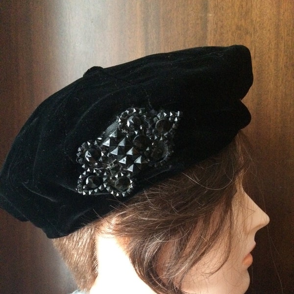 Black Velvet Beret Etsy