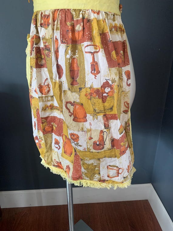 Vintage apron, Short retro apron, apron with fringe, Happy Days View 5