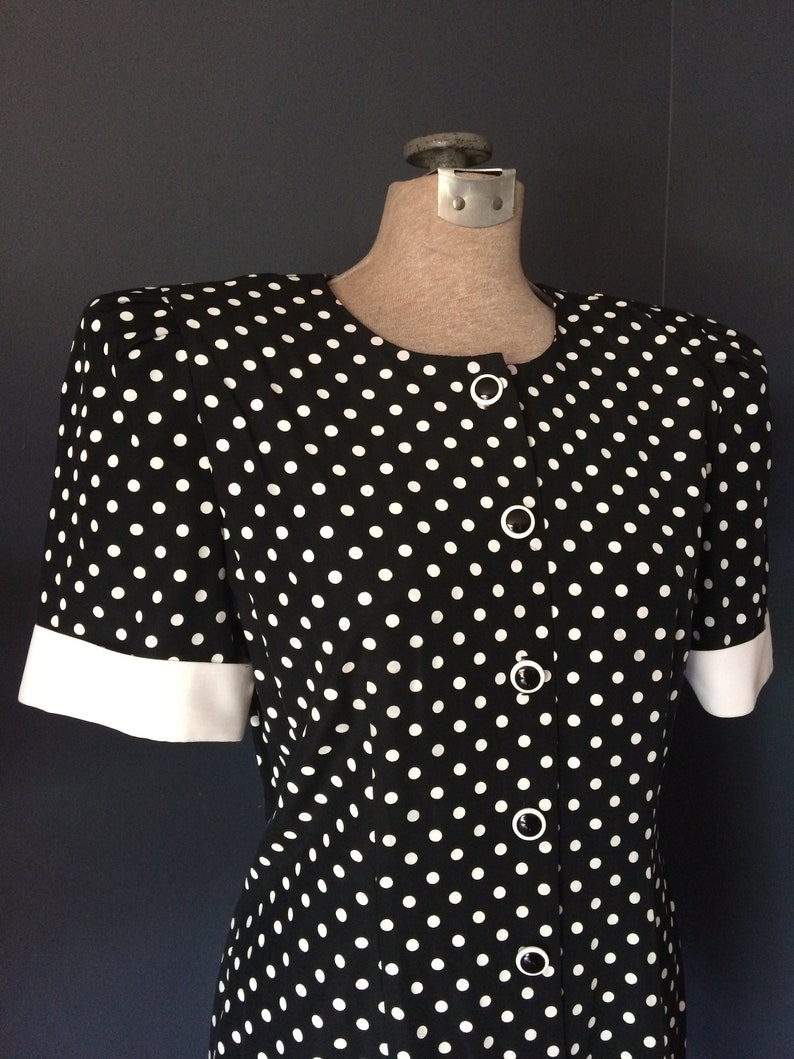 Vintage Black and White Dress Short Sleeves Polka Dot Dress Ruffle Bottom Short Dress Rockabilly