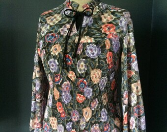 Vintage Blouse, Sheer Long Sleeved Blouse, Floral Shirt