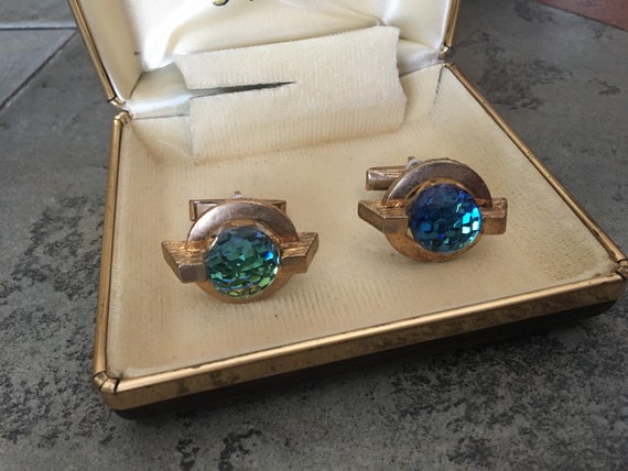 1970s Fashion Cuff Links, Vintage Crystal Cuff li… - image 3