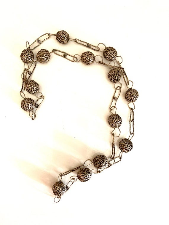 Vintage Metal Filigree Necklace, Long Necklace, M… - image 5