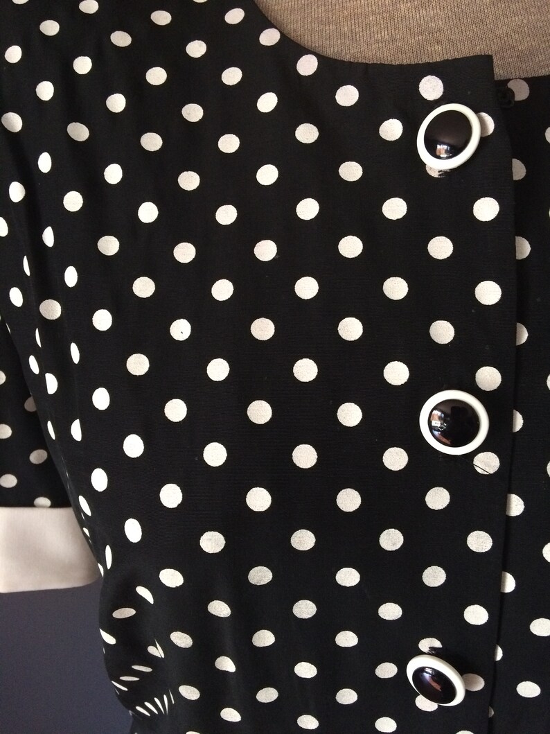 Vintage Black and White Dress Short Sleeves Polka Dot Dress Ruffle Bottom Short Dress Rockabilly