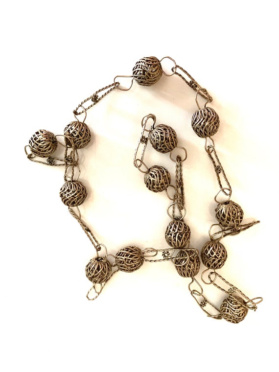 Vintage Metal Filigree Necklace, Long Necklace, M… - image 4