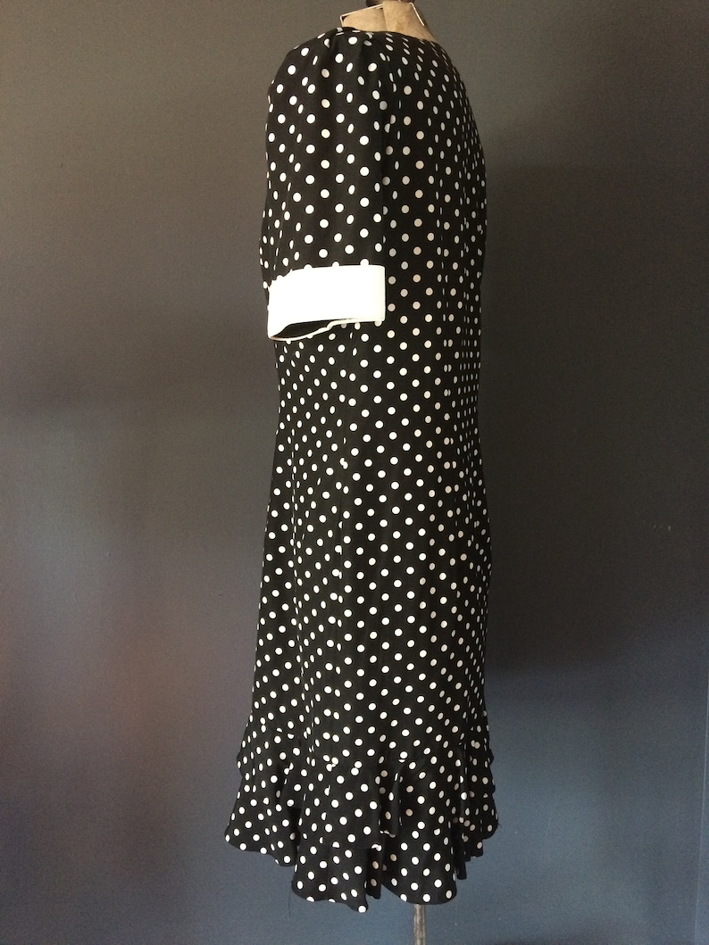 Vintage Black and White Dress Short Sleeves Polka Dot Dress Ruffle Bottom Short Dress Rockabilly