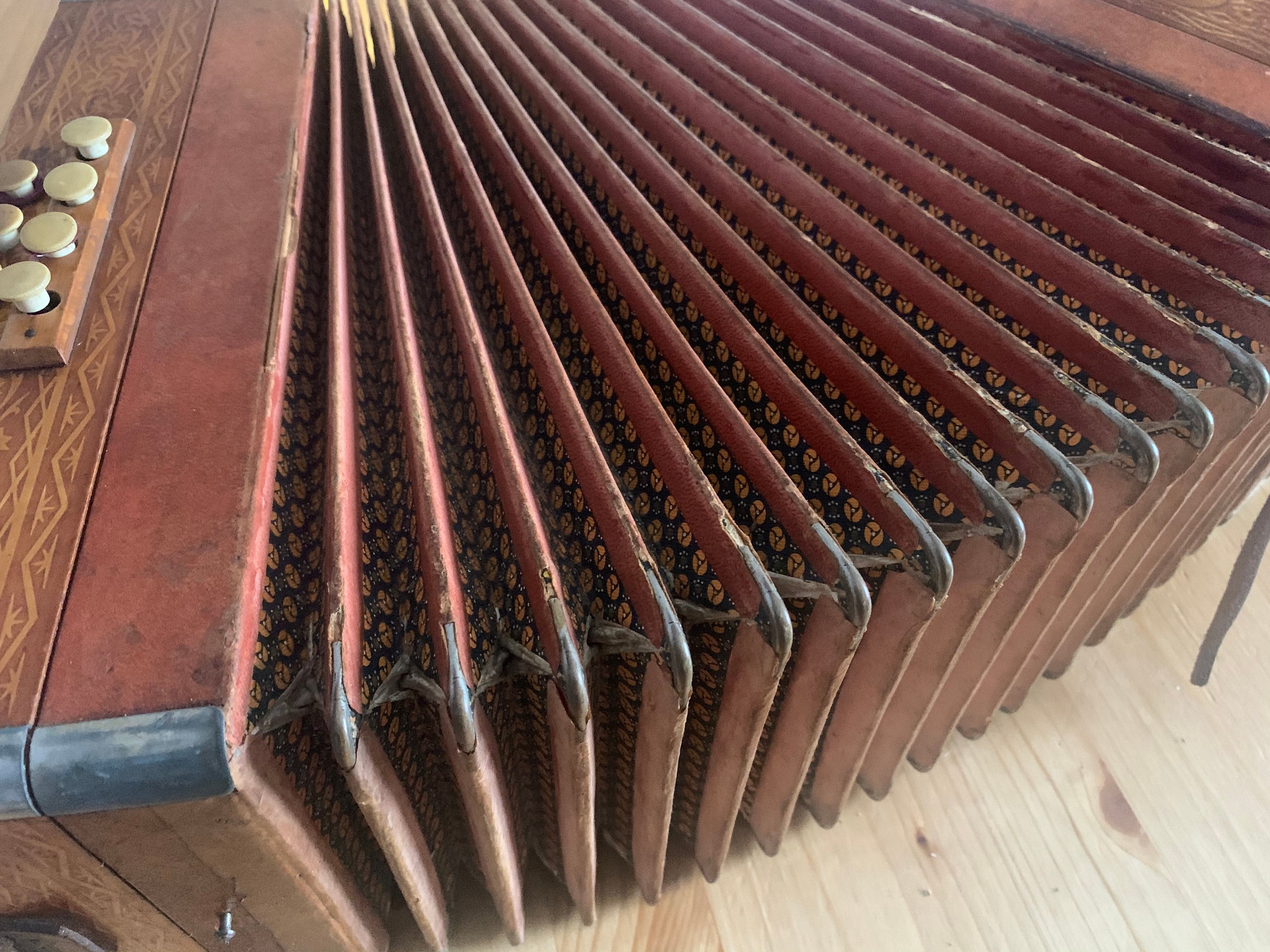 Vintage German Venezia Button Accordion, Steel Reeds, Antique