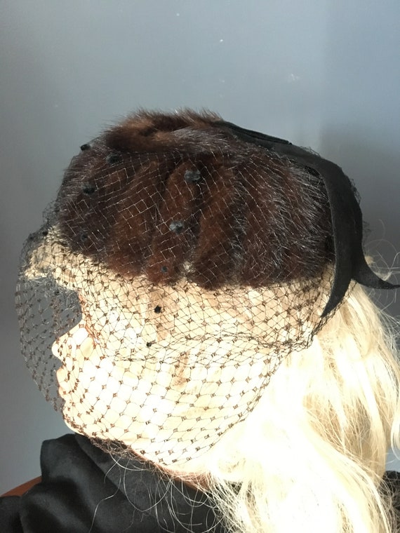 Rare Mink Vintage Women’s Cocktail Hat, Real Fur H