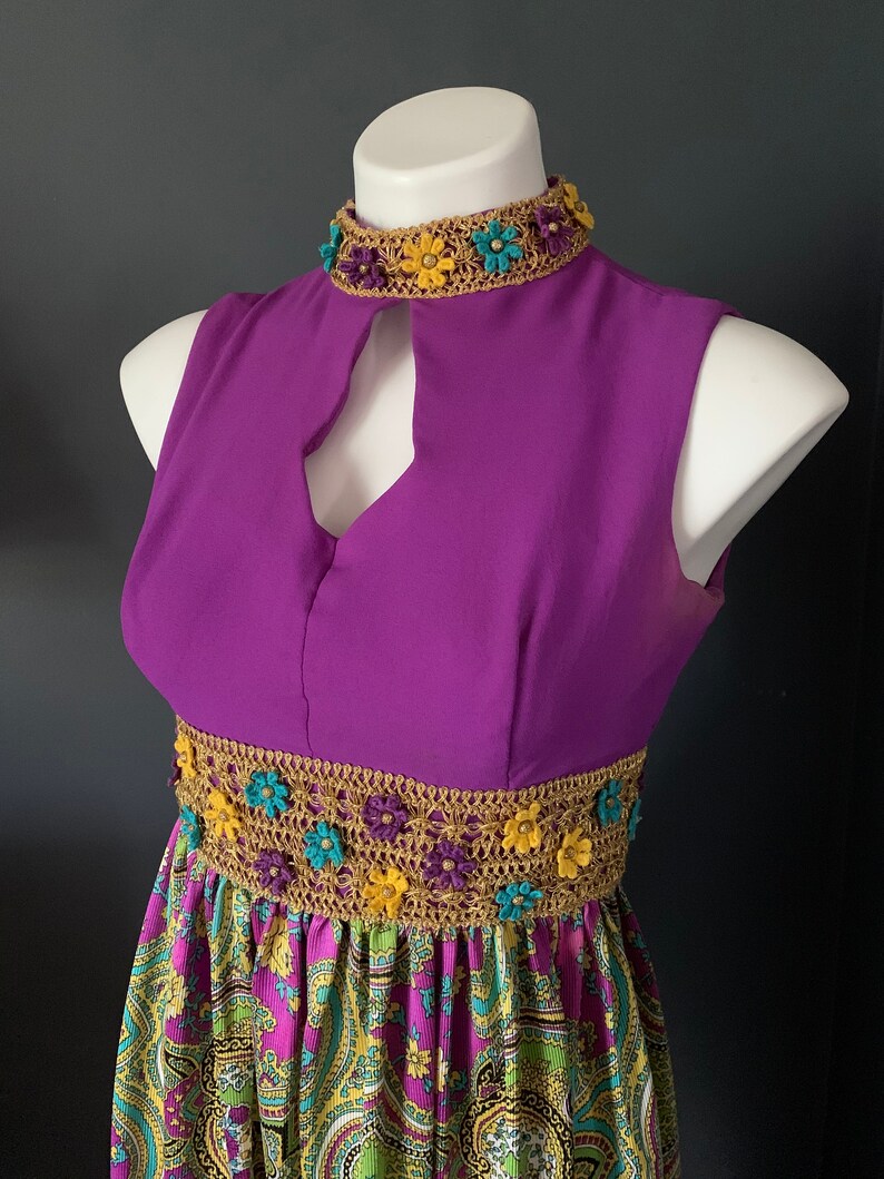 Rare Mod Retro Vintage 70s Maxi Gown, Size Junior 13, Purple Dress, Maxi Dress Rare image 1