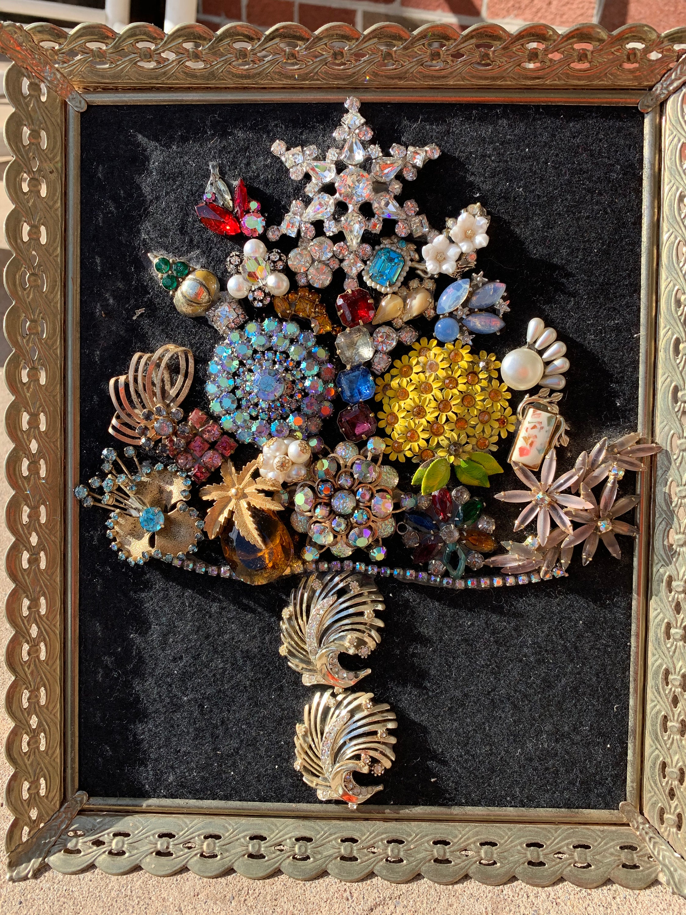 Vintage Mid-century Costume Jewelry Art, Christmas Tree, Original