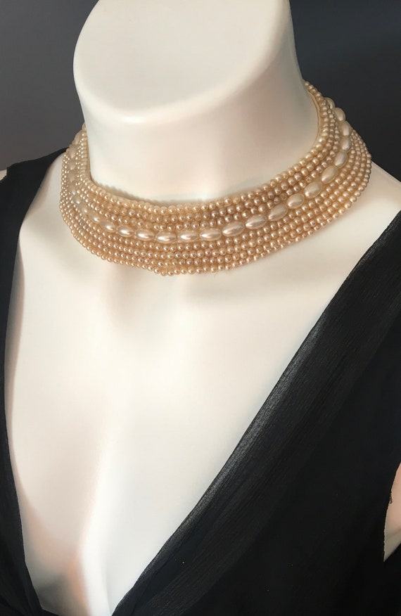 Vintage Pearl Collar Necklace, Hollywood Glam, Uni