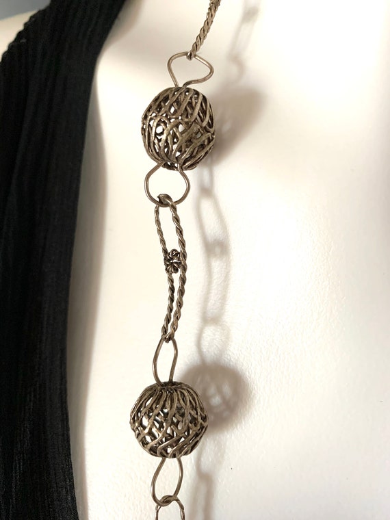 Vintage Metal Filigree Necklace, Long Necklace, M… - image 2