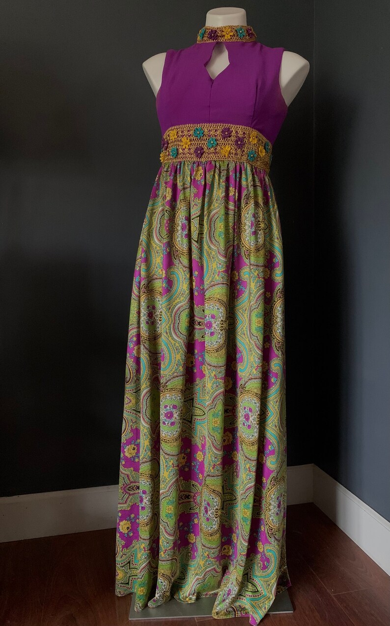 Rare Mod Retro Vintage 70s Maxi Gown, Size Junior 13, Purple Dress, Maxi Dress Rare image 4