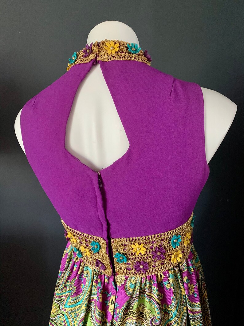 Rare Mod Retro Vintage 70s Maxi Gown, Size Junior 13, Purple Dress, Maxi Dress Rare image 2