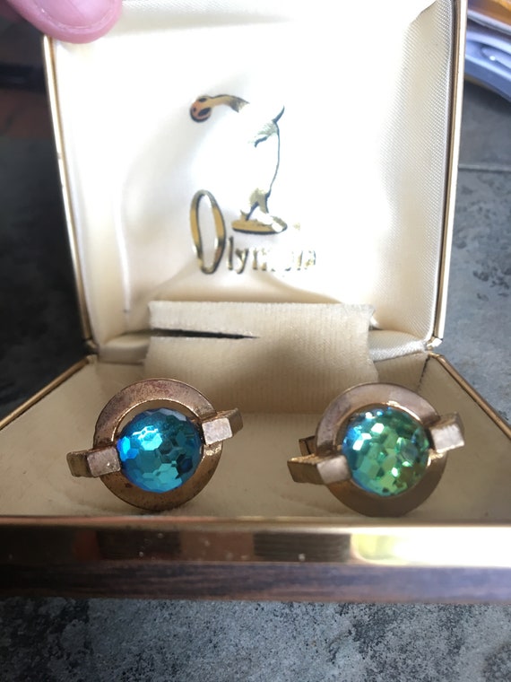 1970s Fashion Cuff Links, Vintage Crystal Cuff li… - image 2