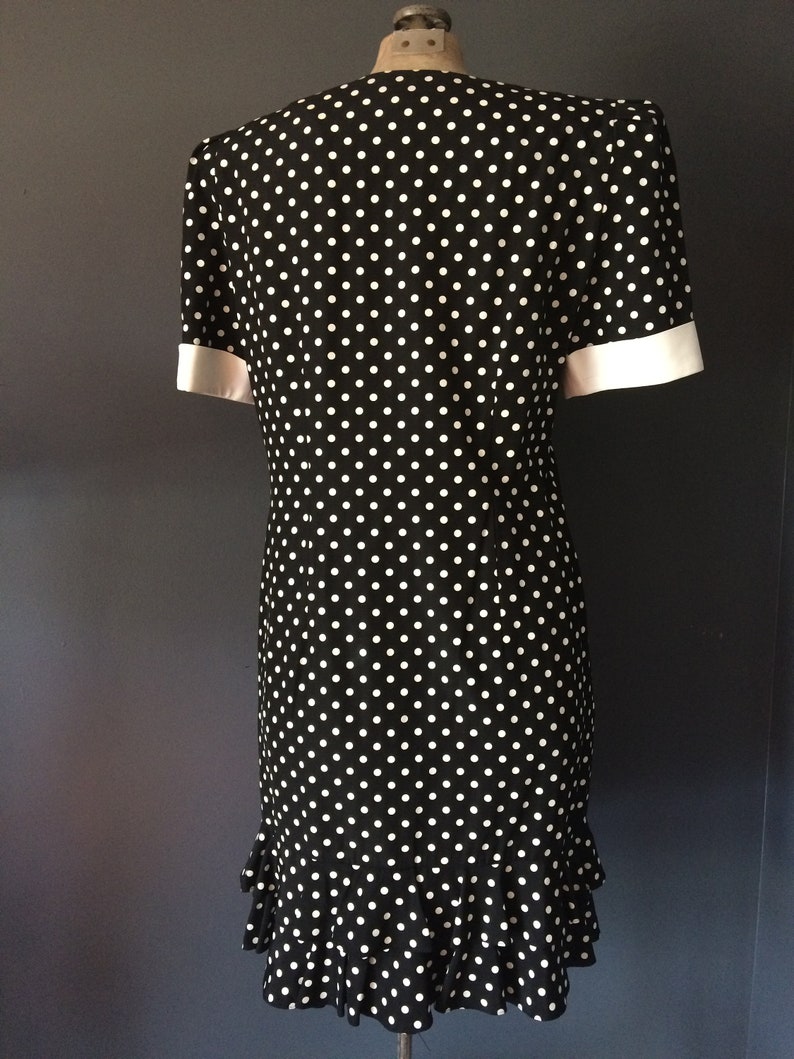 Vintage Black and White Dress Short Sleeves Polka Dot Dress Ruffle Bottom Short Dress Rockabilly