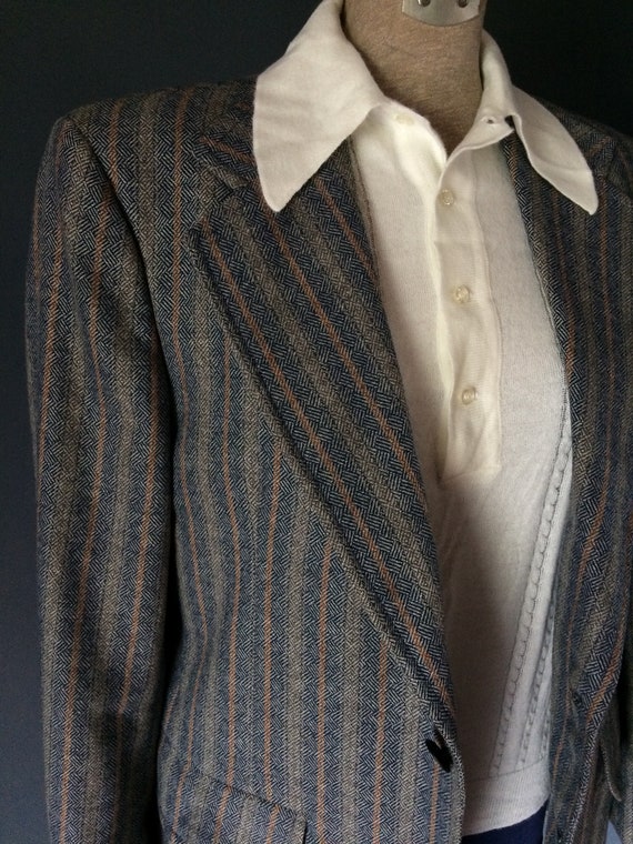 True Vintage 70s Wool Blazer, Herringbone Mod Twe… - image 2