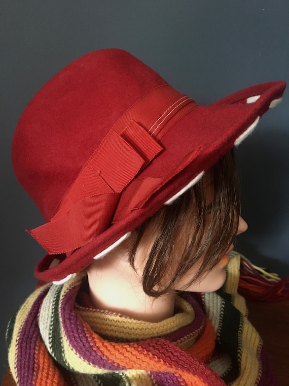 Mod Hat, Vintage Woman’s Hat, Red Fedora, Mod Fash