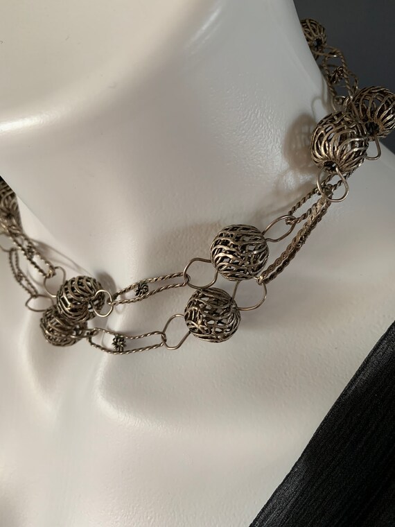 Vintage Metal Filigree Necklace, Long Necklace, M… - image 3