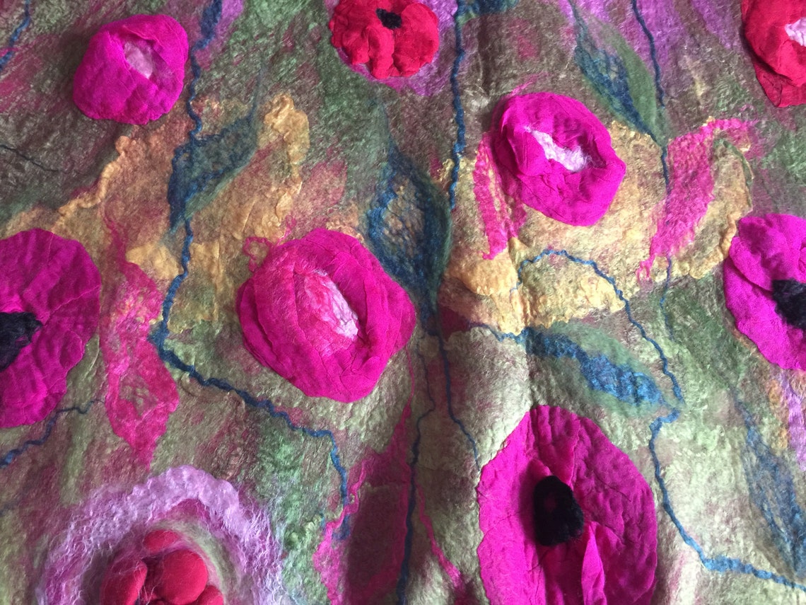 Round Felted Vest With Silky Pink Flowers - Etsy