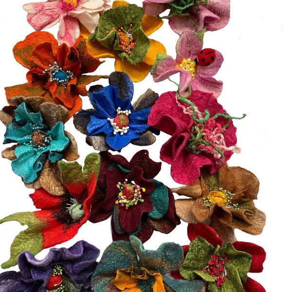 Selection of 14 Nuno Felted brooches