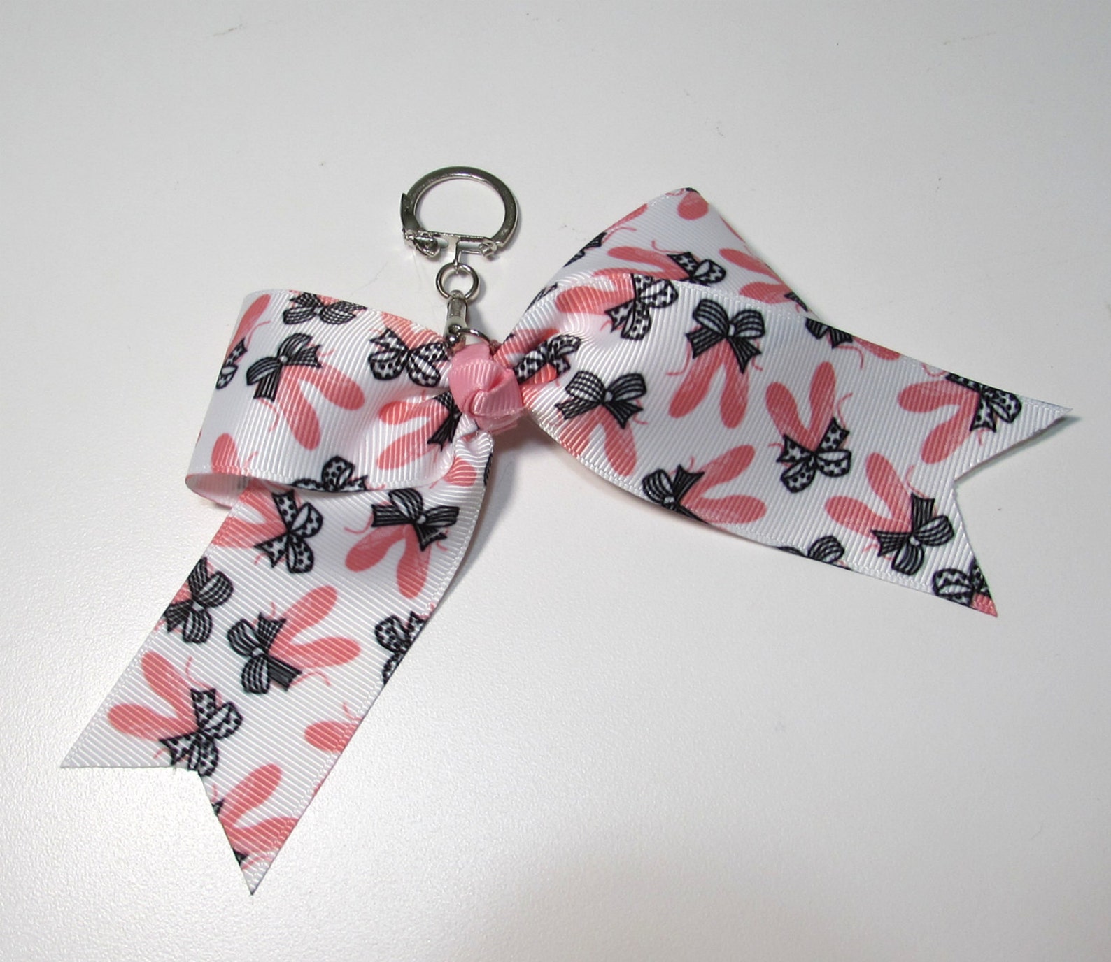 ballet cheer style bow key chain with ballet shoes and latching clasp