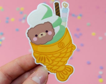 Kawaii Taiyaki Ice Cream Sticker | Kawaii Sticker - Cute Bear Sticker - Kawaii Stationery - Asian Snack Sticker - Ice Cream Sticker