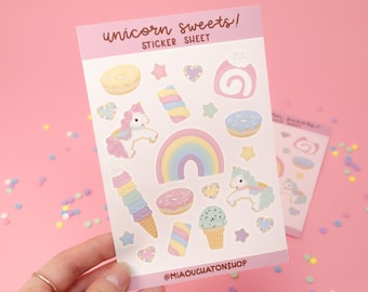 Unicorn Sweets Sticker Sheet | Kawaii Sticker Sheet - Cute Unicorn Sticker - Kawaii Stationery - Cute Food Sticker - Kawaii Sweets