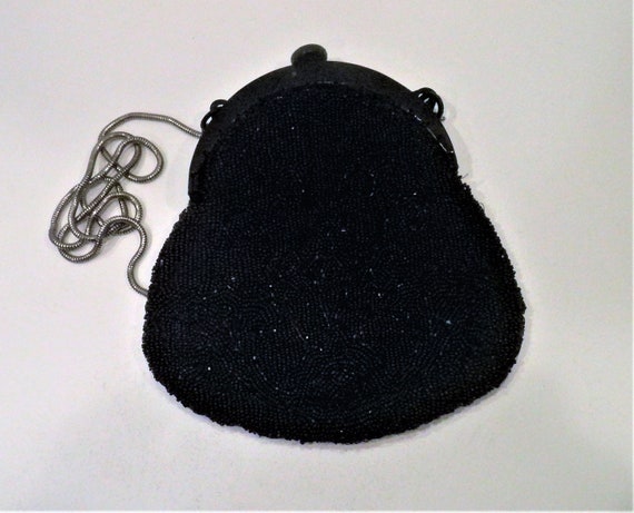 Antique Formal  Purse / Black Beads with Black Lu… - image 3