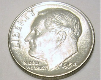 Error Coin / 1954 D Silver Dime / Obv. Warts on Nose & Eye Brow / Uncirculated Coin / Very Collectible Error Coin / Great Gift Item