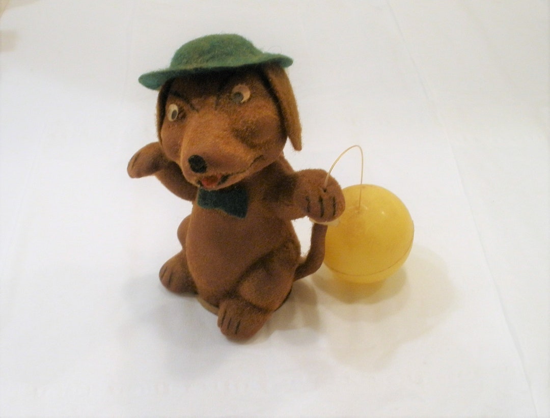 Vintage Wind up Dog / Dancing Flocked Tin Toy / by Limmer Spielwaren