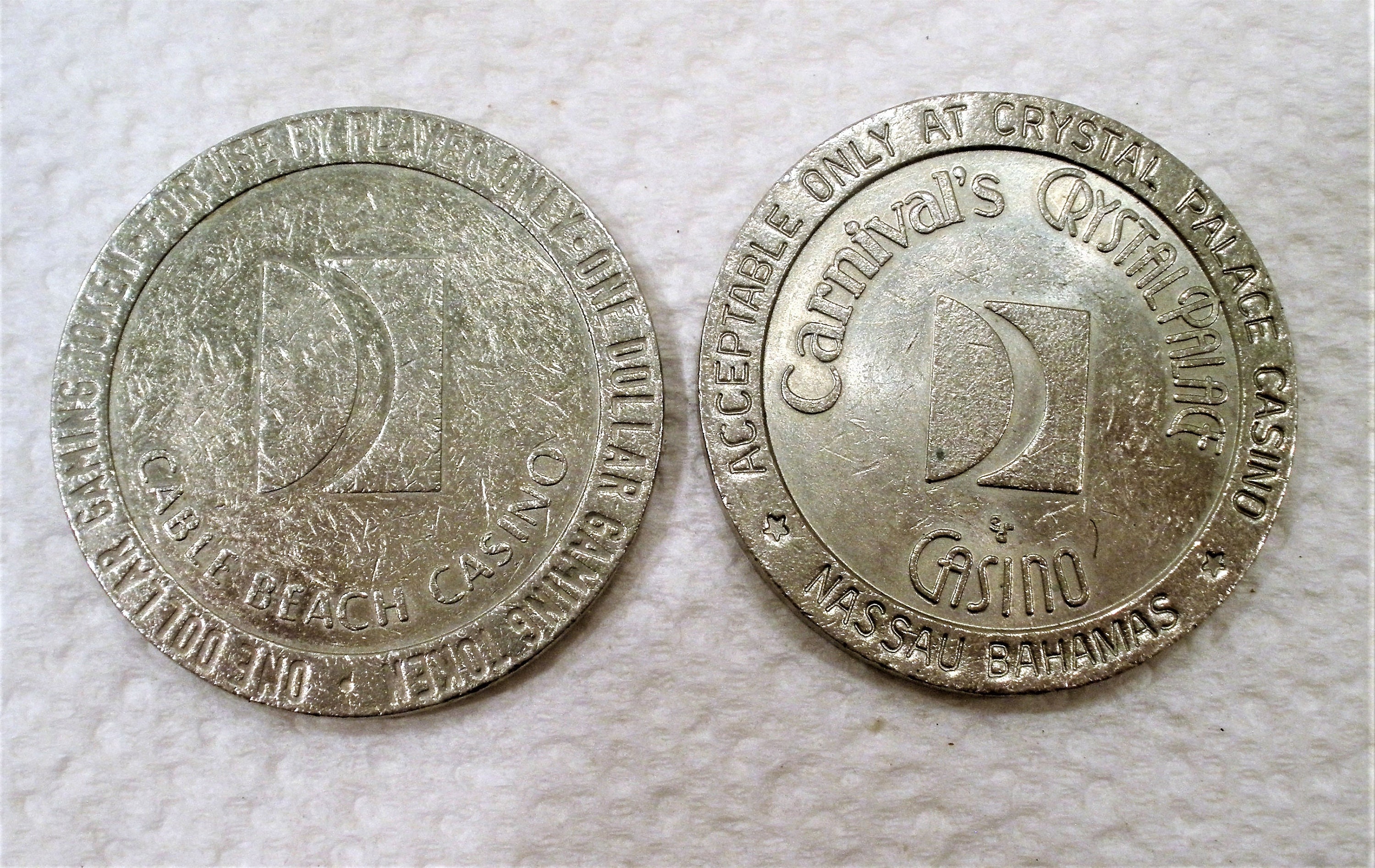 2 Vintage Casino Slot Tokens / Carnival's Crystal Palace & Cable