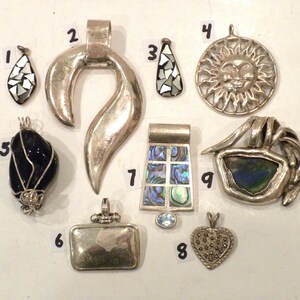 Sterling Silver Pendants / 9 Different / Sold By Grams / Buy 1 or All / Pay Shipping on First Item Only /   Collectible / Great Gift Items