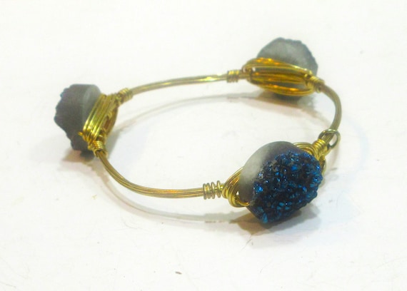 BB Signed Bangle Bracelet / Gold Wire Setting Wit… - image 1