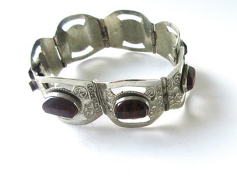 Sterling Silver Bracelet / Made in Mexico / 7 Sections with Cut Gemstones / Hallmarked Signed 925 / Quality Made / Perfect Gift Item