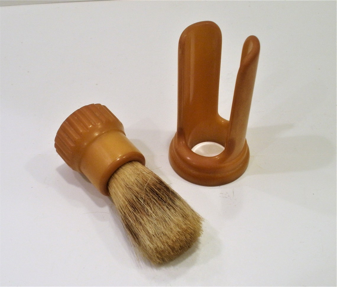 Antique Shaving Brush W/ Holder / Butterscotch Bakelite / Etsy