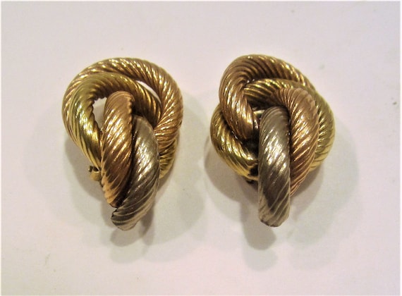 Vintage 14k Gold Earrings / Clip on Earrings / Love Knot Snake 