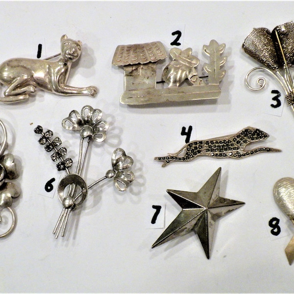 Sterling Silver Jewelry / Variety of Brooches and Pins / All vintage / Buy 1 or All / Great Gift Items / November Sale .D